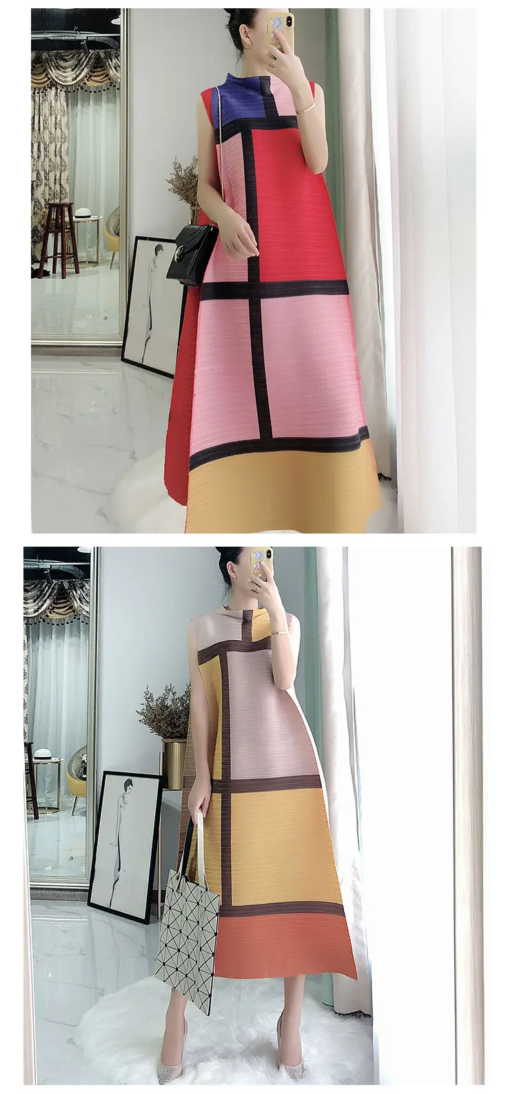 MIYAKE Fold Новое свободное большое платье с цветным дисплеем длинные плиссированные платья Европейская Женская станция
