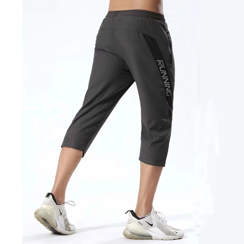 Men's 3/4 Running Sport Pants With Zipper Pockets Training Joggings Men Pants Soccer Pants Fitness Pants For Men 3