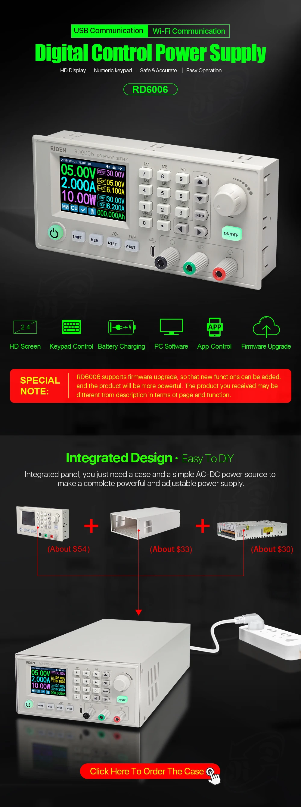 RD RD6006 RD6006W USB WiFi DC-DC Напряжение Ток понижающий модуль питания понижающий преобразователь напряжения вольтметр 60 в 6A