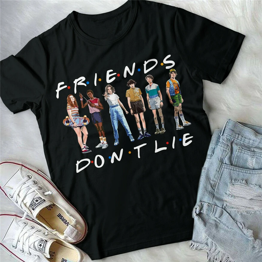 

Stranger Things Friends Dont Lie Unisex Black Shirt New Cool Tee Shirt