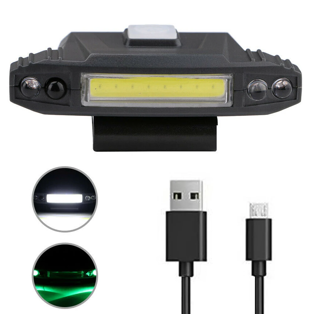 Уличный для прогулок и рыбалки USB Перезаряжаемый COB светодиодный зажим на лампа на шапку головная лампа