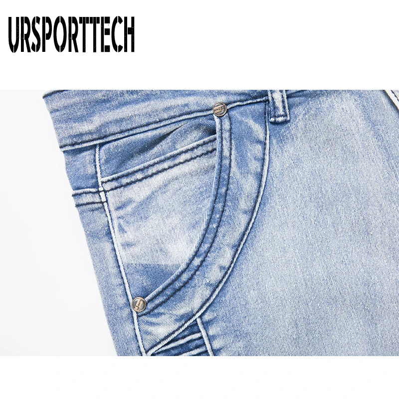 Новые модные мужские байкерские Джинсы Брюки Slim Fit плиссированные мотоциклетные джинсовые брюки брендовые дизайнерские прямые мото джинсы в гармошку для мужчин