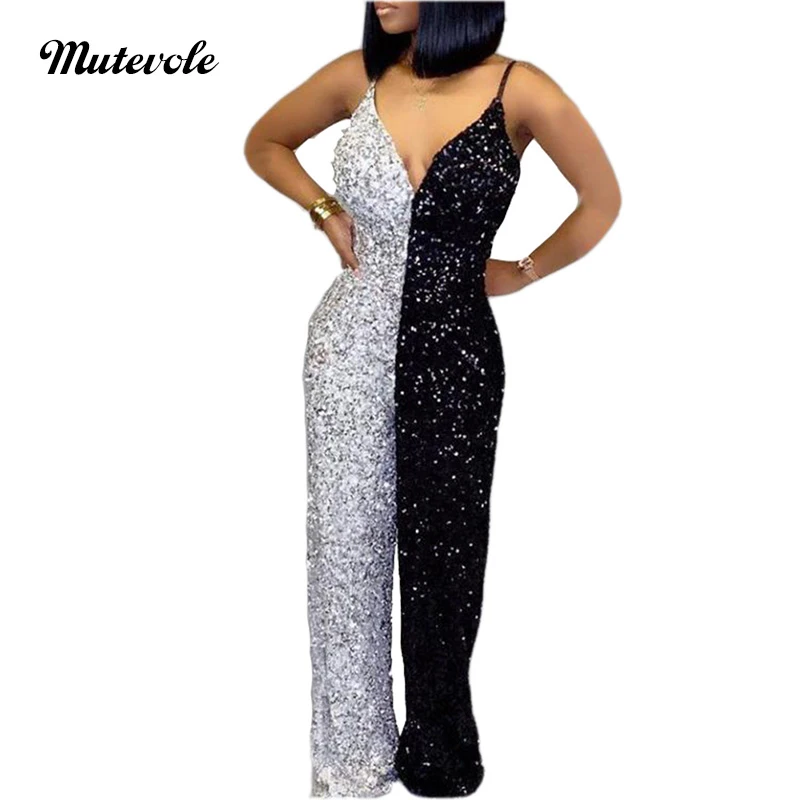 Black and white sequin jumpsuit Clearance