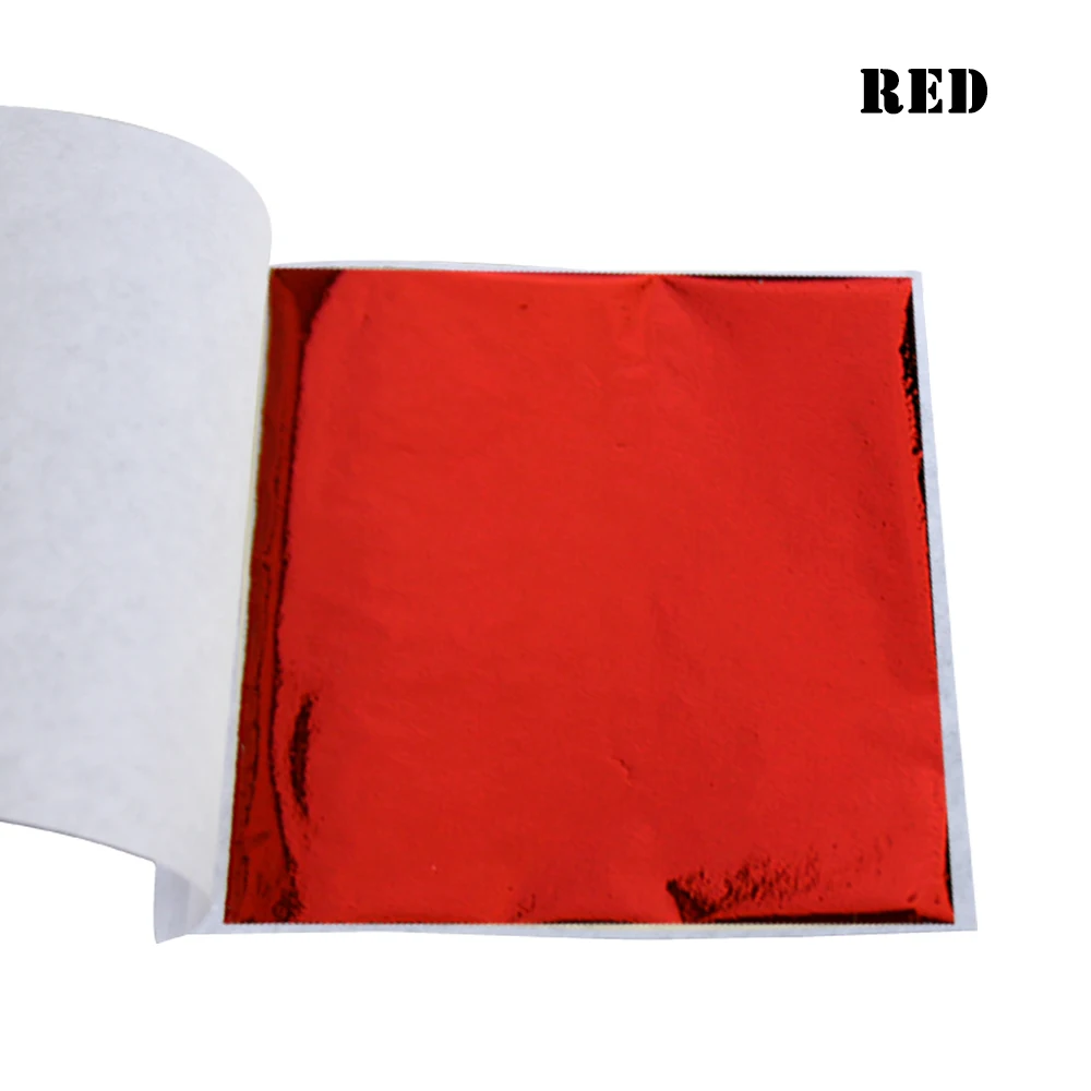 Имитация листов золотого листа фольга бумага 10 шт. 8X8,5 см для художественных ремесел статуя украшения ногтей красочный золотой лист фольга бумага позолота - Цвет: Red