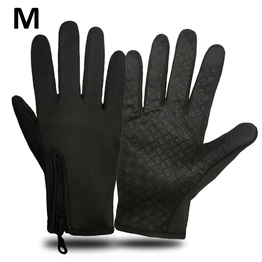 Водонепроницаемые мотоциклетные перчатки с сенсорным экраном, зимние гоночные уличные спортивные ветрозащитные перчатки на молнии для катания на лыжах, верховой езды, теплые перчатки - Цвет: BLACK-M
