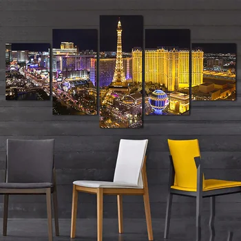

Hd 5 Piece Set Modern Fashion Night Scene Canvas Painting France Paris Eiffel Tower Picture Home Art Poster Decor No Frame Mural