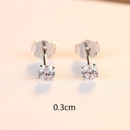 S925 Sterling Silver Stud Earring Simple Four-Claw Punch 3mm Zircon Ear Decoration Gemstone Earrings Jewelry For Girls