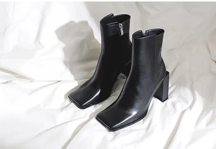 square toe high heel boots