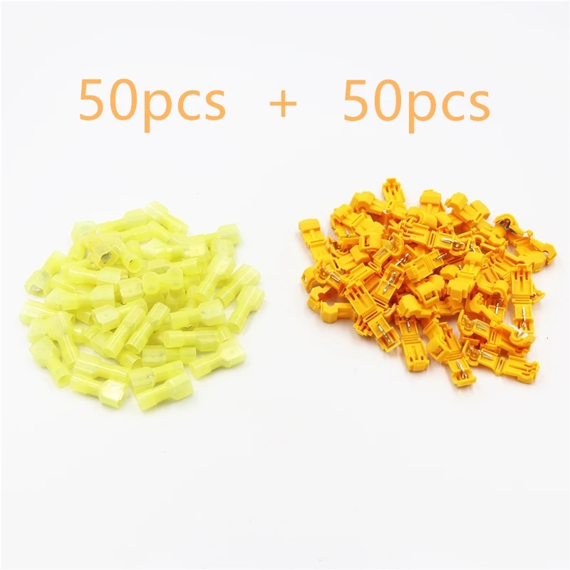 yellow 100pcs 100 шт/50 пар Т-тип быстродействующего соединителя обжимной клеммный кабель удобный соединитель счет блокировки быстрый разъем T1 T2 T3 - Цвет: yellow 100pcs