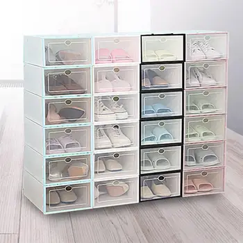 

12Pcs Stackable Shoes Box Thickened Transparent Shoes Storage Case Plastic Shoe Container for Men (White)