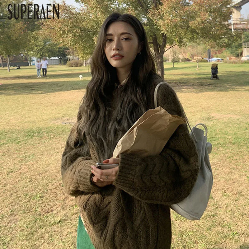 SuperAen, корейский стиль, пуловеры, свитера для женщин, с длинным рукавом, осень и зима, женские свитера, новинка, одноцветные Топы