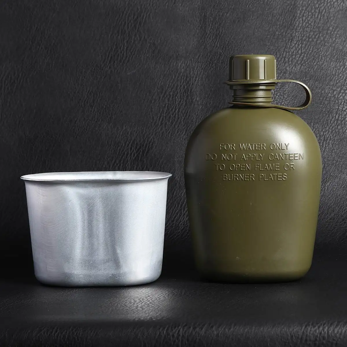 Heavy Cover Army Water Bottle Aluminum Cooking Cup Military Canteen Camping Hiking Survival Kettle