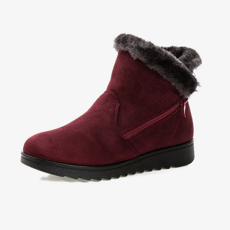 wine red MCCKLE/женские зимние ботинки модные женские зимние ботильоны на молнии, с теплым мехом, из замши, на плоской подошве женская повседневная обувь размера плюс - Цвет: wine red