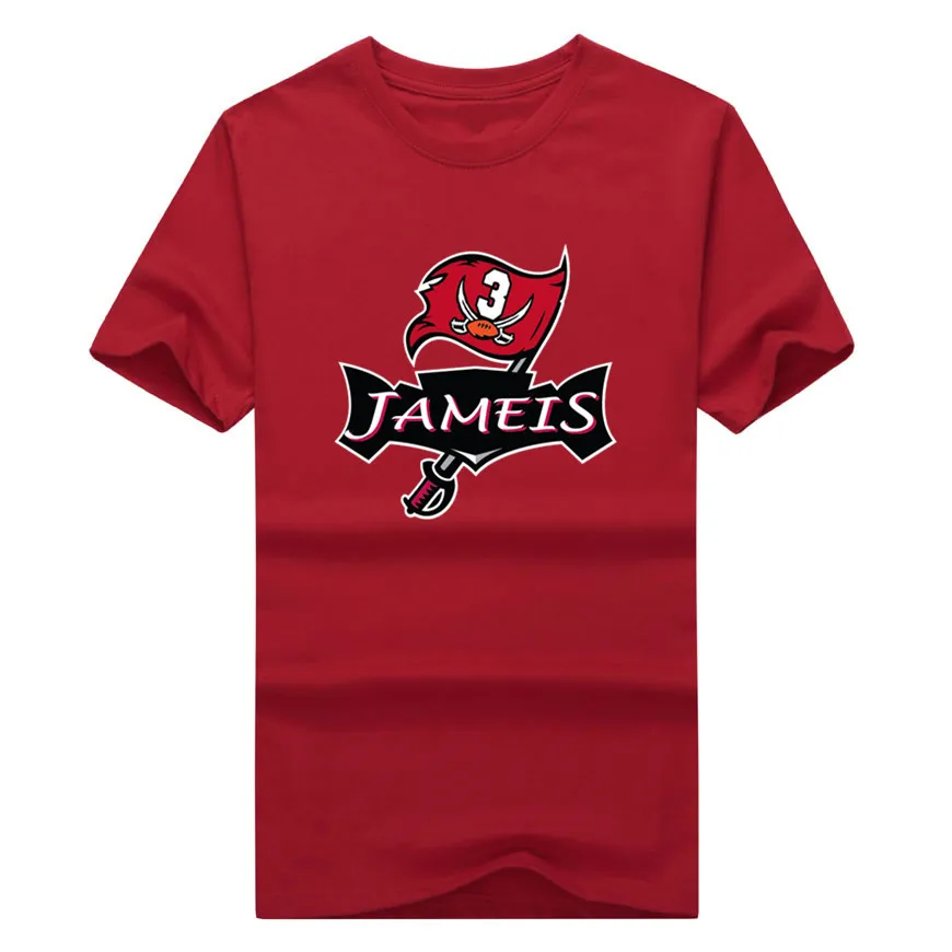 Новинка, Красная футболка с надписью "Bucs Logo" и надписью "Jameis", хлопок, футболка с коротким рукавом, 1019-2