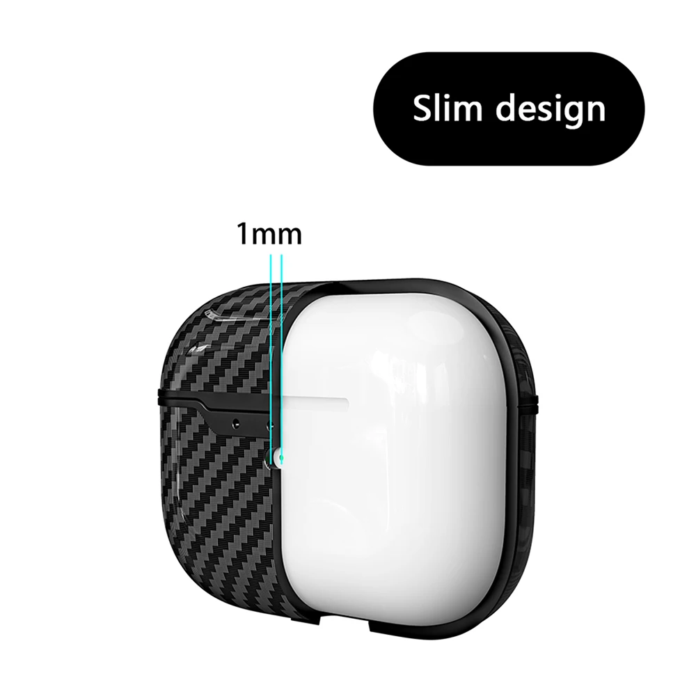 For AirPods Pro Case Carbon Fiber Litchi Grain Shockproof Earphones Protective Cover with Keychain For Air Pods Pro Case