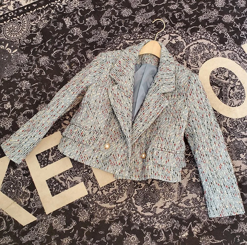 Женская модельная куртка дизайнерский клетчатый винтажный шерстяной твидовый