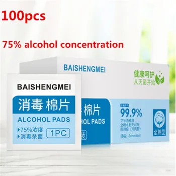 

Portable 100pcs/Box Isopropyl Alcohol Swabs Pads Wipes Antiseptic Cleanser Cleaning Sterilization First Aid Home Disinfection