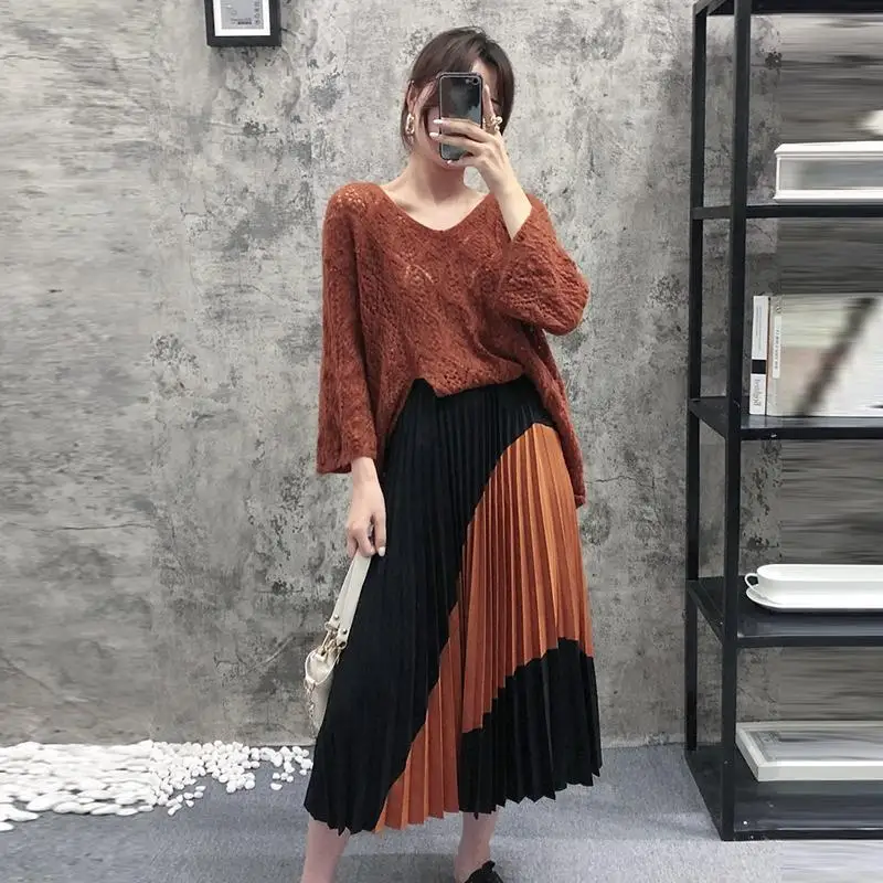 Женская винтажная Лоскутная замшевая плиссированная юбка стильная Высокая талия боковая молния женские миди юбки новое поступление распродажа товаров