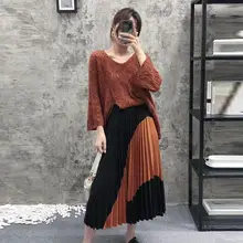 Женская винтажная Лоскутная замшевая плиссированная юбка стильная Высокая талия боковая молния женские миди юбки новое поступление распродажа товаров