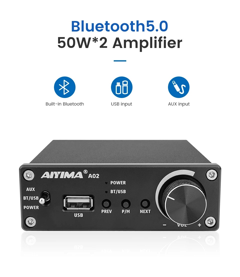 AIYIMA TPA3116 Bluetooth 5,0 усилитель мощности стерео цифровой слуховой аппарат 50 Вт* 2 AUX домашний аудио усилитель для bluetooth-динамика DIY