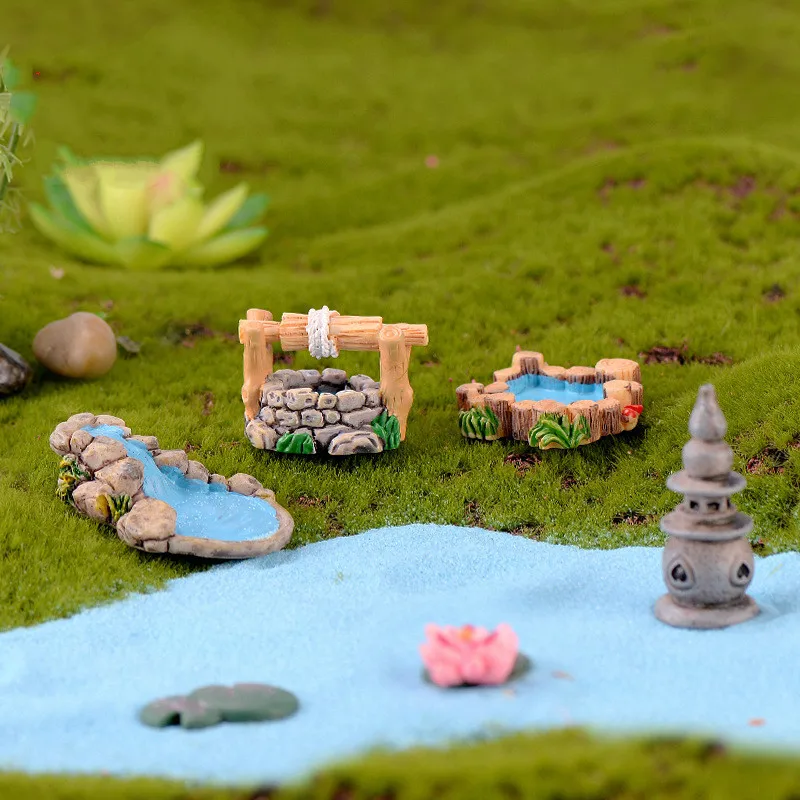 

Miniature Landscape Antique Resin Scene Decoration Lake Lighthouse Water Well Pond Bridge Water Glass DIY Fairy Garden Accessory