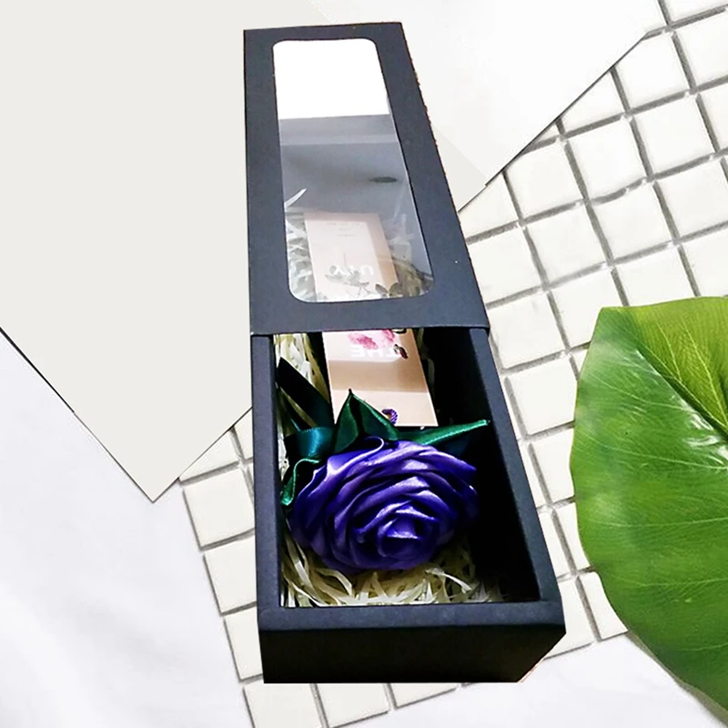 10Pcs PVC Strip Kraft Paper Box Window Drawer Box Cow Rolling Biscuit Gelatin Cake Gift Box