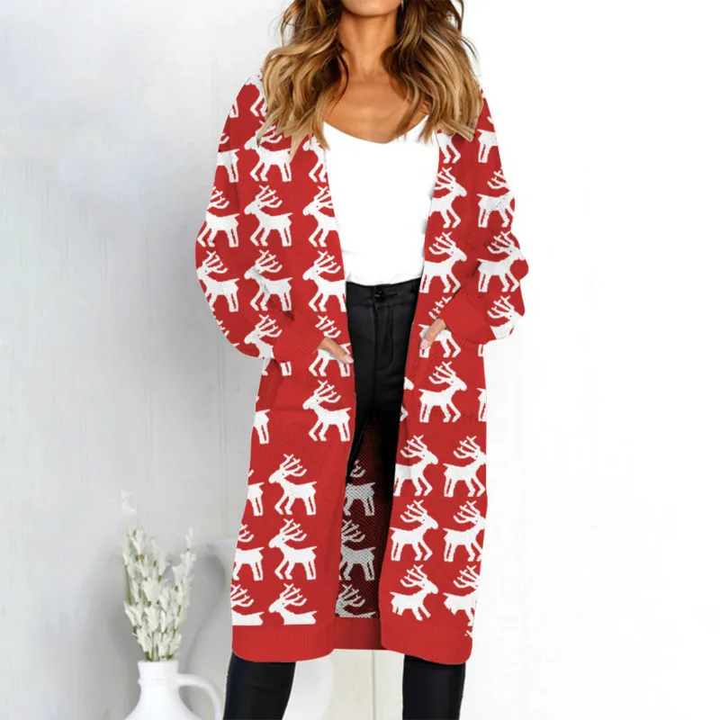 Autumn New Women Leopard Leisure Ins Style Knitted Long Cardigan Long Sleeve Sweater Overcoat Female Lady Outwear Coats