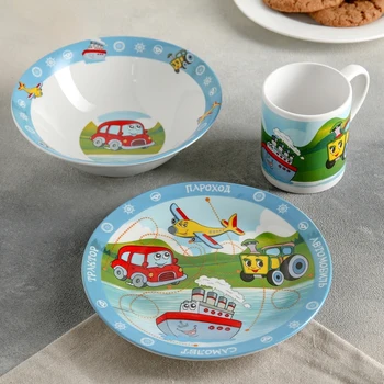 

A set of dishes for children "Transport", 3 items: plate 19 cm, bowl 18 cm, mug 240 ml, gift wrapped