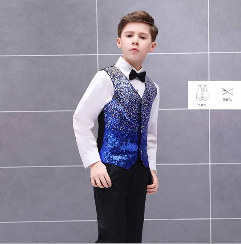 Blue vest Градиентный костюм с пайетками для мальчиков, жилет однобортный модный Приталенный жилет для мальчиков новогодний костюм подарок на день рождения для маленьких мальчиков - Цвет: Blue vest