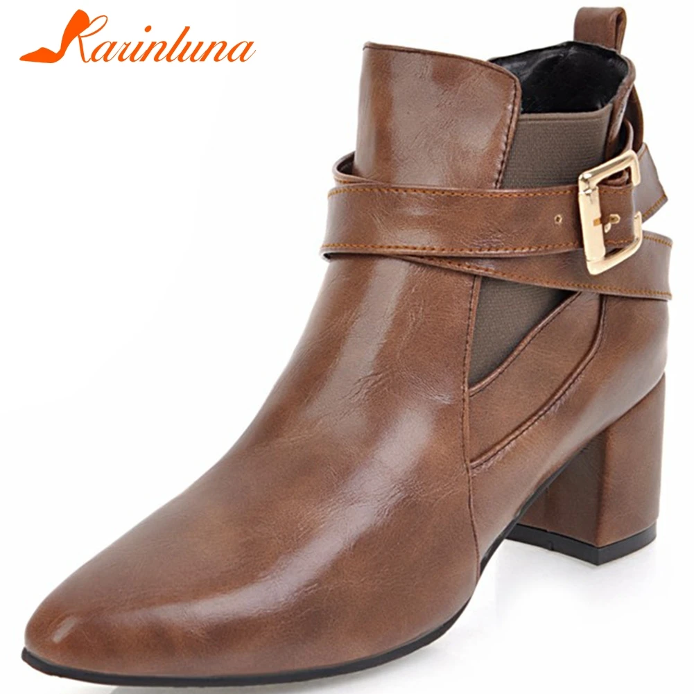 

Karinluna New Brand 2020 Plus Size 32-48 Autumn Shoes Women Boots Chunky Heels Buckle Decoration Ankle Boots Woman Shoes