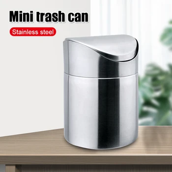 

Stainless Steel Small Mini Trash with Swing Top Lid Countertop Trash Cans for Desk Car Office Kitchen JS23