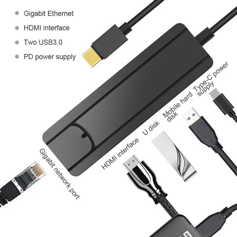Новинка 1000 Мбит/с RJ45 USB адаптер 5 в 1 type C концентратор 4K HDMI USB 3,0 PD питания