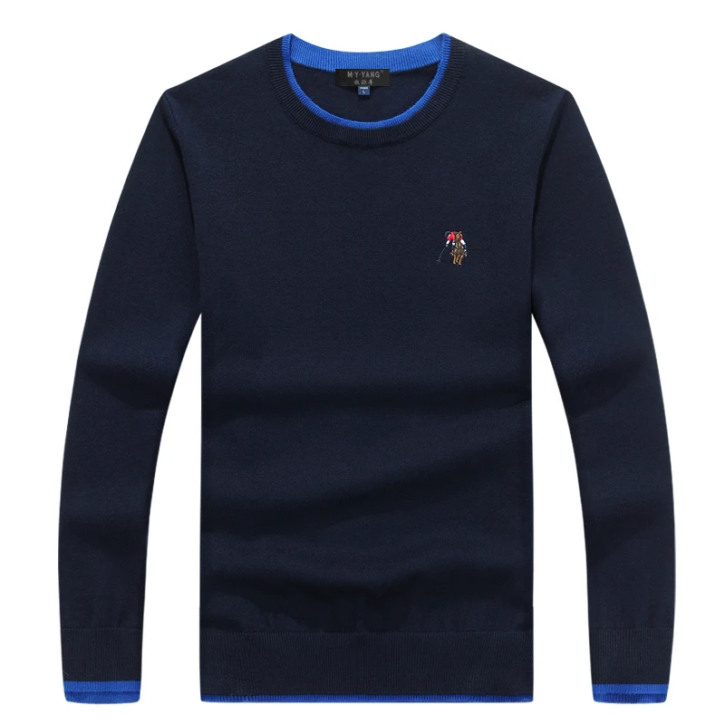 Dark Blue Mu Yuan Yang мужской двухцветный вязаный свитер с v-образным вырезом модный тонкий теплый свитер красиво вышитая мужская одежда - Цвет: Dark Blue