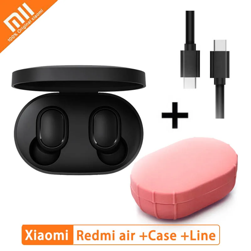 Add Pink Case Line Xiaomi Redmi Airdots TWS беспроводные Bluetooth наушники стерео Bluetooth 5,0 шумоподавление с микрофоном Handsfree AI управление - Цвет: Add Pink Case Line