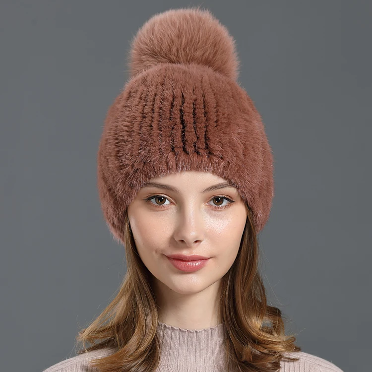 Color 5 Вязаная меховая шапка из натуральной норки skullies beanies Новинка женские модные повседневные зимние женские шапки из натурального меха одноцветные - Цвет: Color 5