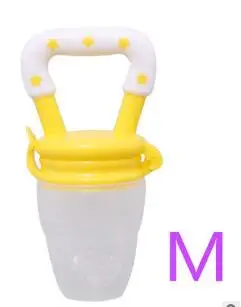 yellow white M Детские Еда Соска Силиконовая бутылочка-успокоитель фрукты Кормовые принадлежности Соска-пустышка подающий инструмент детская соска попытаться бит есть - Цвет: yellow white M