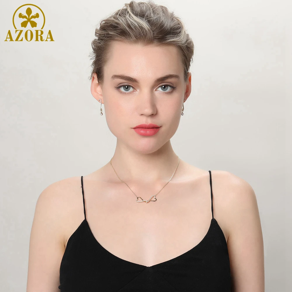 AZORA Bridal Infinit Love Ювелирные наборы для женщин платья аксессуары прозрачный кубический цирконий ожерелье серьги Золотой набор TG0277
