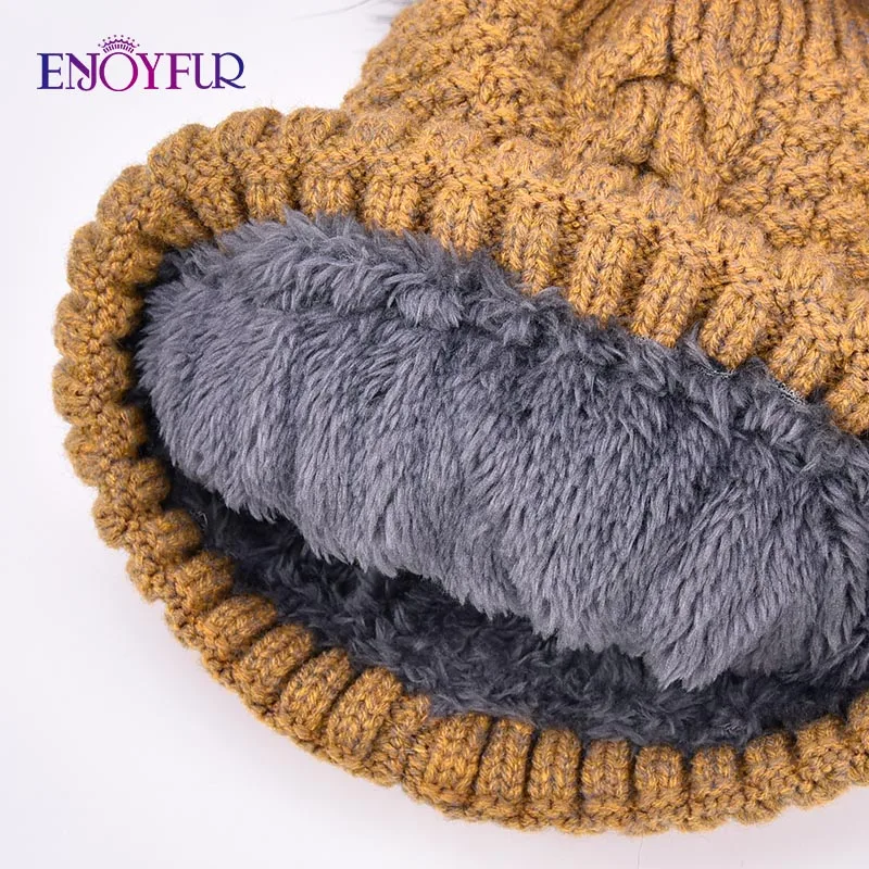 ENJOYFUR winter hat and scarf set for girls high quality Cotton knitted soft hat girl thick boy caps children warm set