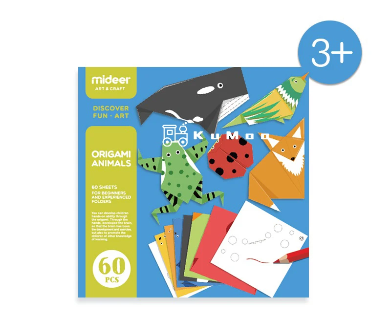 Mideer origami toy 60 pcs/set kids handcraft origami paper animals/life element DIY paper toys 11-406 - Цвет: Origami Animals