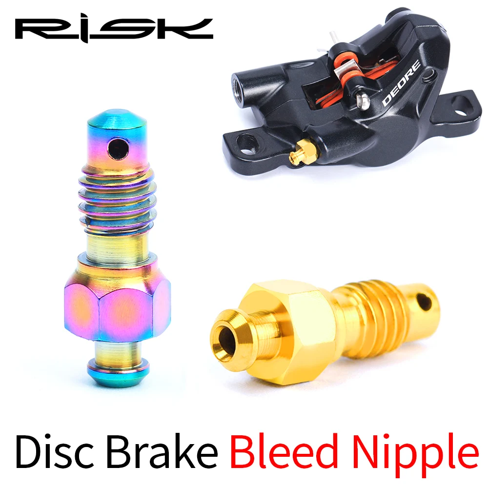 

RISK 2pcs MTB Titanium Alloy Oil Disc Brake Bleed Nipple Exhaust Screw TC4 Mountain Bike Brake Clamp Oil Injection Bolts M6x11mm