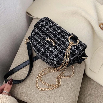 

Mini Contrast color Saddle bag 2019 winter new high quality Wool Women's Designer Handbag Lock Chain Shoulder Messenger Bag