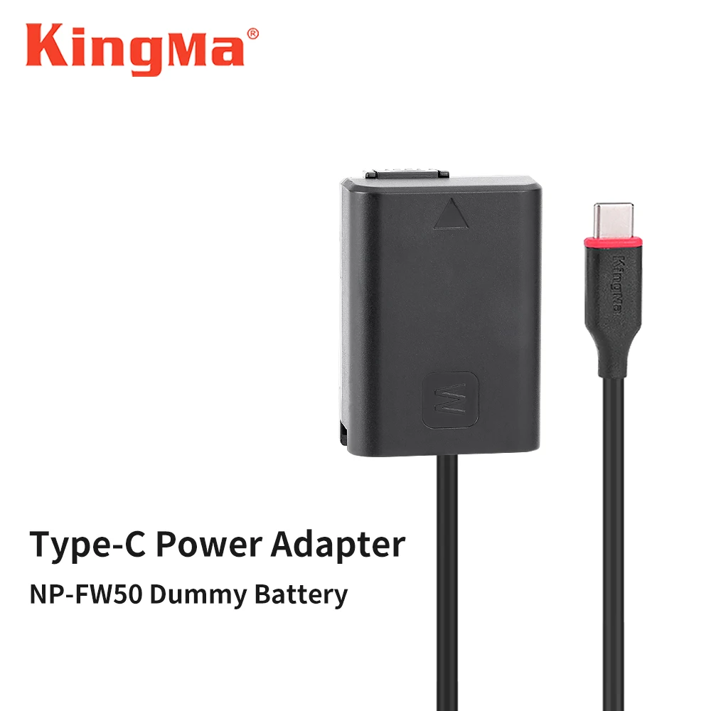 KingMa NP-FW50 Dummy Battery with USB Type-C Power Adapter For Sony ZV-E10 A7M2 A7II A7S2 A7R A7RII A6000 A6300 A6400 A6500