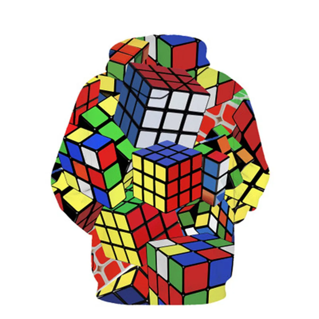 Мужской стиль 3D Rubik's Cube с капюшоном свободный длинный рукав свитер Топы бейсбольные униформенные толстовки