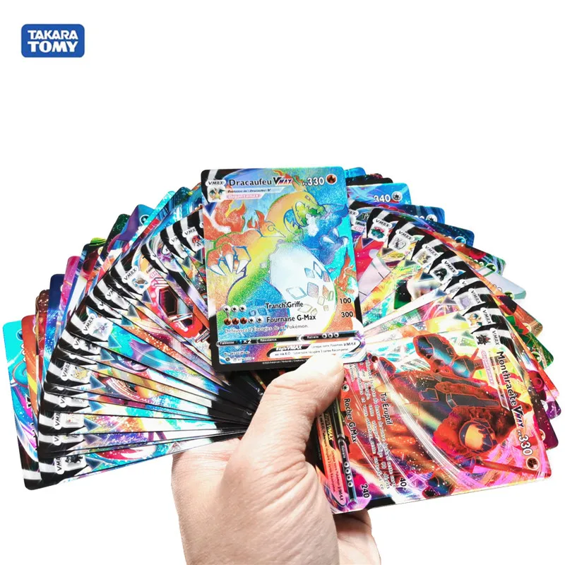 Cartas de Pokémon en francés para niños, cartas de juego de batalla, 60 V, 40 Vmax, 100 Uds.