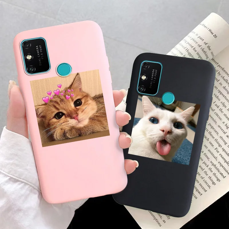 For Huawei Honor 8S 8A 8C 8X 6X 6C 9A 9C 9S 9X Lite 7C 7A Pro Case Cute Cat Matte Candy Silicone Cover Honor V10 V20 V30 X10 V9