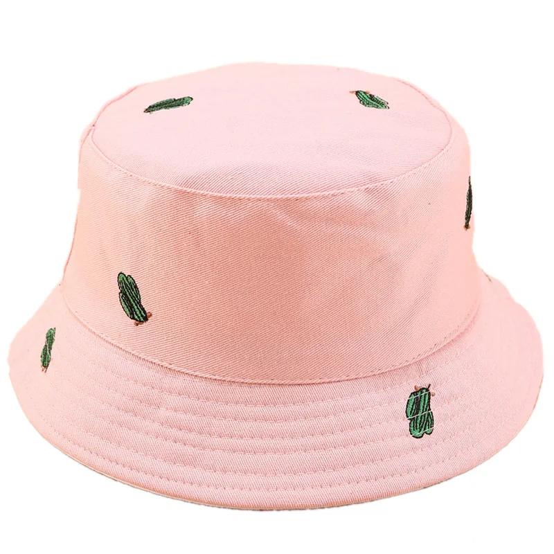 Pink Двусторонняя Рыбацкая шляпа с вышивкой кактуса для мужчин и женщин, уличная Солнцезащитная шляпа от солнца, Повседневная шляпа - Цвет: Pink