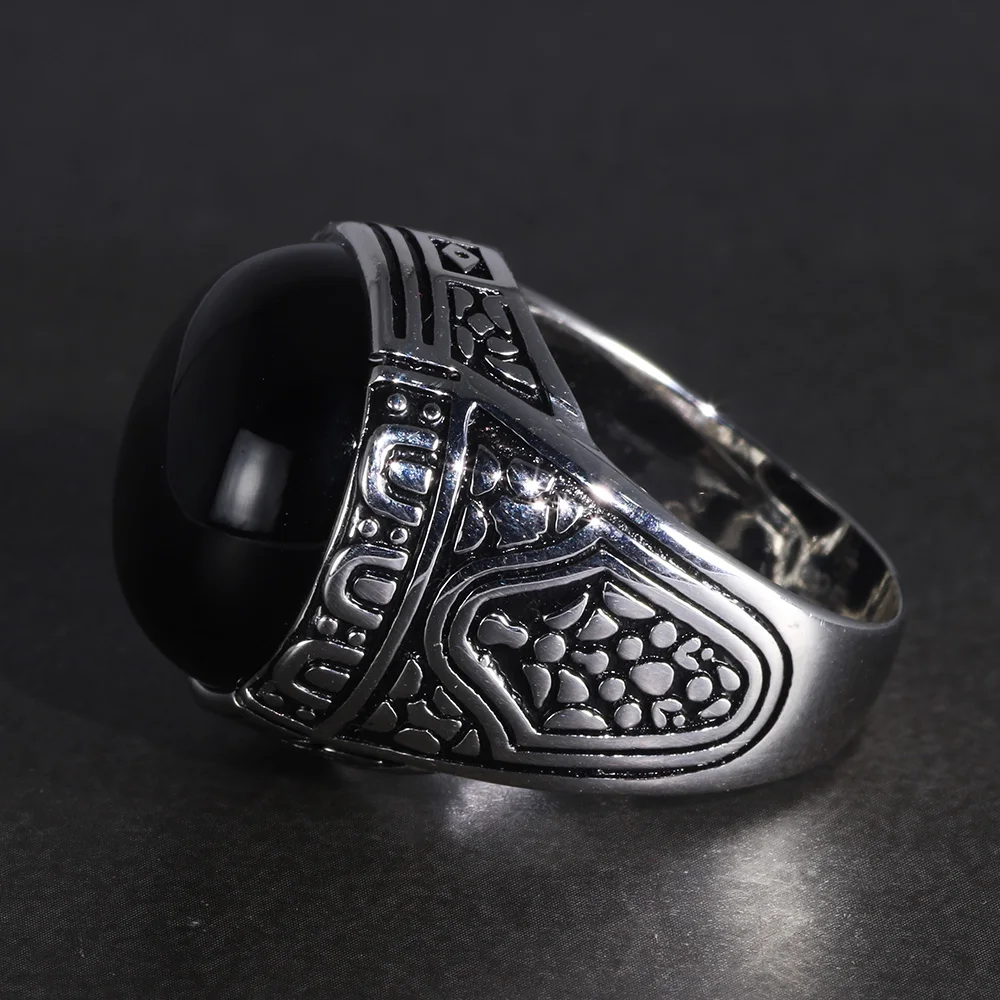 Cool Vintage Ring With Round Black Natural Stones Turkish Rings For Men ...