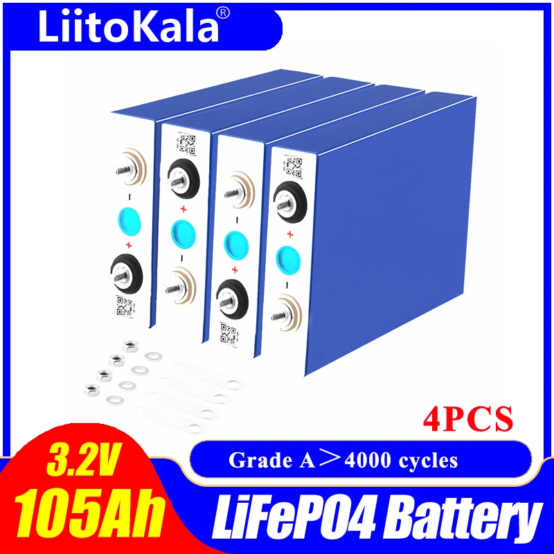 4pcs LiitoKala GRADE A NEW 3.2V 100Ah 105Ah lifepo4 battery CELL 12V 24V Electric RV Golf car outdoor solar energy Rechargeable |