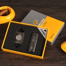 COHIBA сигары резак Зажигалка Набор Карманный 3 струи сигары Зажигалки Металл Нержавеющая сталь резак для сигар аксессуары для сигар W/сигары удар