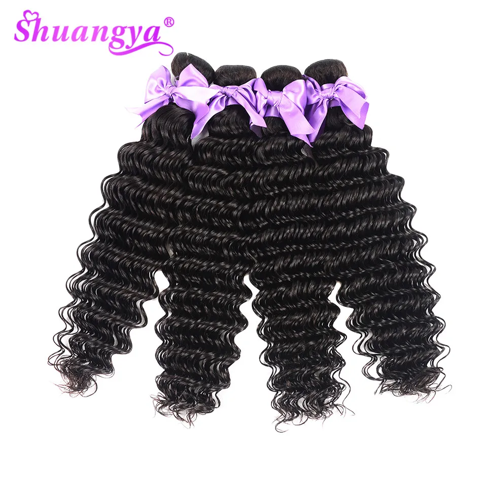 

Shuangya Hair 4 Bundles Malaysian Deep Wave Human Hair Bundles Remy Hair Extension 8"-28" Hair Weave No Tangle Can Be dyed